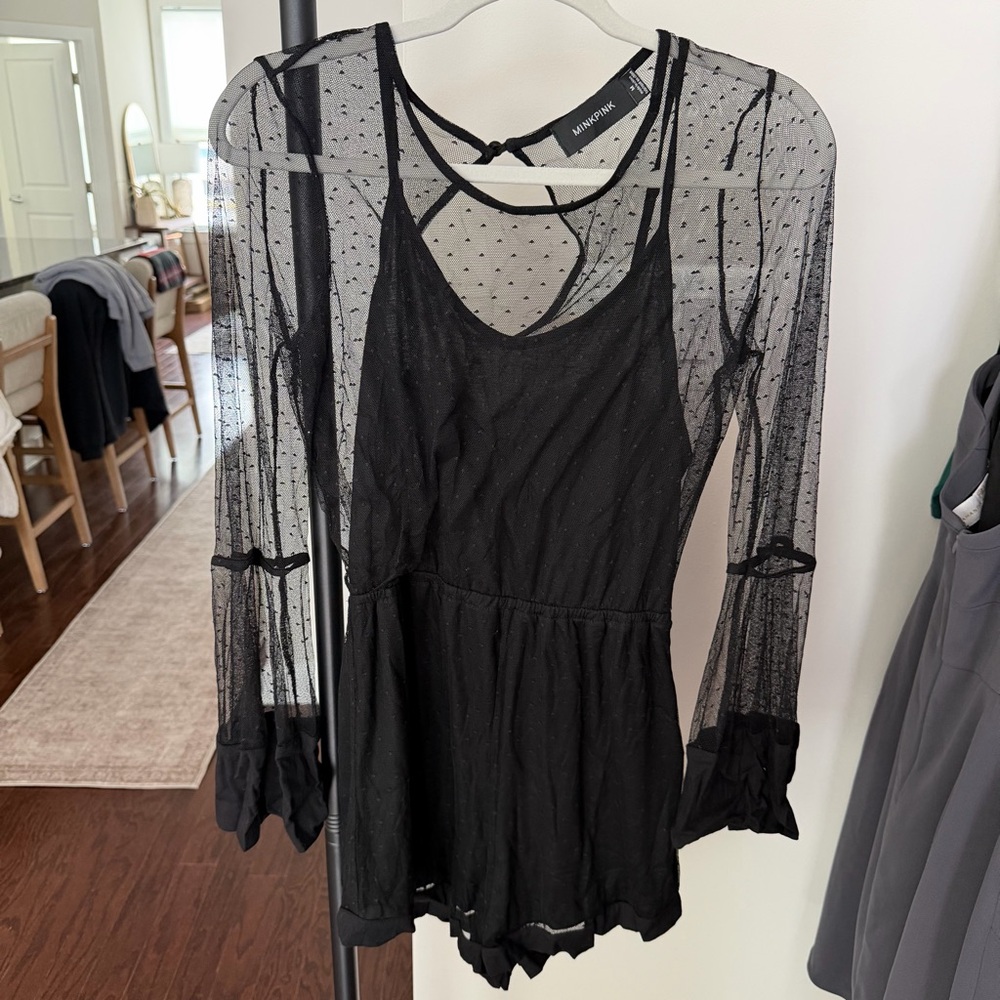 MINKPINK Black Sheer Polka Dot Jumpsuit